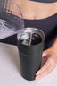 Splitflask 2 drink tumbler lid with straw -pouring ice water