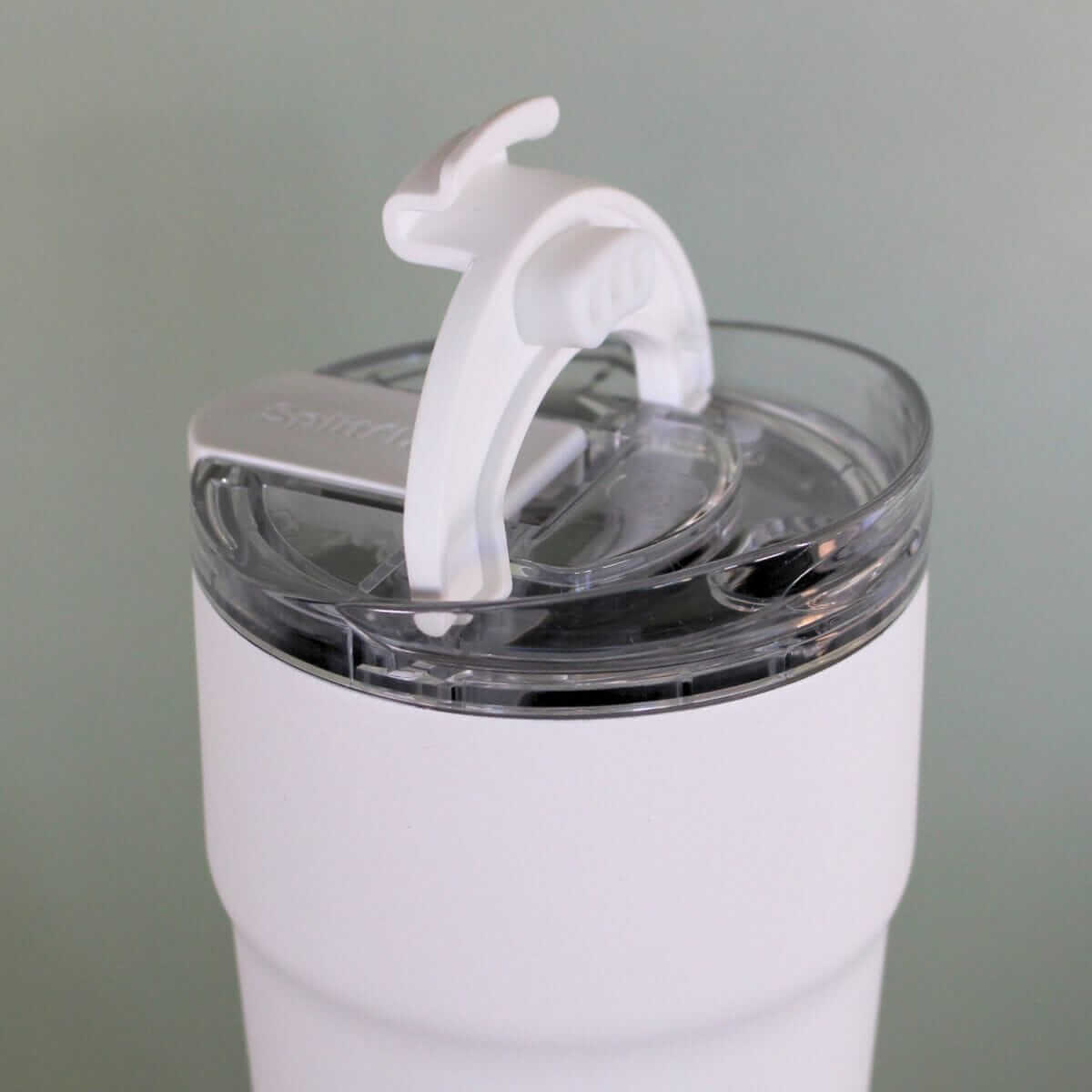 Angled top view of the Splitflask hot and cold tumbler with the spout opened
